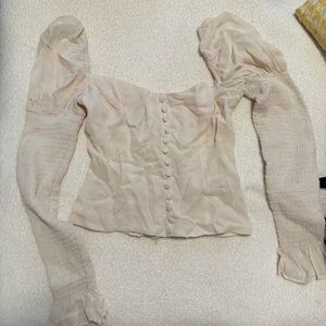 Reformation Cream Blouse with Puff Sleeves